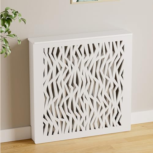 YANGLLYJ Grille de Radiateur Décorative, Cache Radiateur pour Maison Chambre, Fabriquée en Matière Plastique Bois avec Joints Tenon et Mortaise et Finition Blanche(60x70x15cm/24x28x6in)