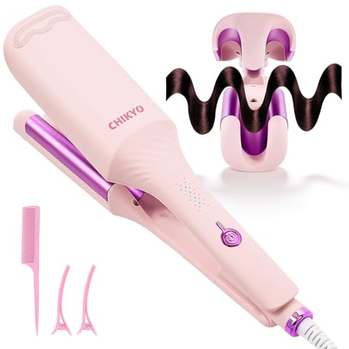 CHIKYO Upgraded 3 Barrel Hair Crimper Waver - 32mm Rovy Wave Curling Iron, 1.25 Inch Ionic Curling Wand, Deep Waver Hair Curler Hot Tool with Ceramic for Women, Dual Voltage, Easy to Use