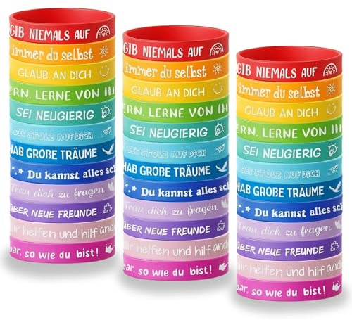 Motivationsarmbänder kinder, 36 Stück Silik Motivationsarmbänder mit 12 Stile Positiven Sprüchen mit Positiven Sprüchen, Kinder Party kleines geschenk für kinders für Teenager Kinders Studenten