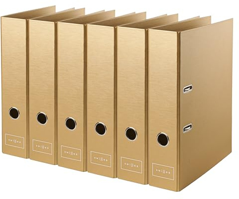 Deco Papier Swissee Ordner A4 | Breit Eco Hebelordner | Gold | Edler Dekorpapier-Einband mit eleganter Heißfolienprägung