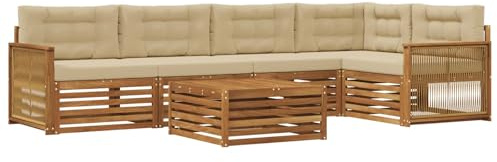vidaXL Outdoor-Sofagarnitur mit Kissen 6 pcs Natur und Beige, Patio Ecksofa, modernes Lounge-Set für draußen, wetterfestes Gartenmöbel für die Terrasse, Bequeme Sitzgelegenheit