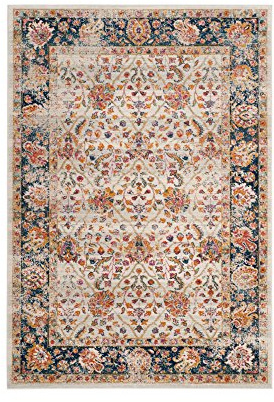 SAFAVIEH Distressed Teppich für Wohnzimmer, Esszimmer, Schlafzimmer - Madison Collection, Kurzer Flor, Creme und Marineblau, 91 X 152 cm