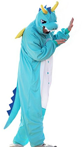wotogold Herren Tier Drachen Pyjamas Cosplay Kostüme mit Horn Large Blau