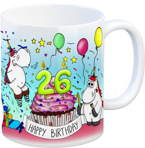 Honeycorns Tasse zum 26. Geburtstag mit Muffin und Einhorn Party