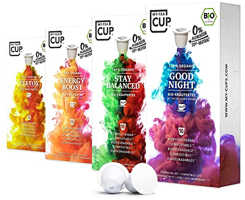 My-TeaCup – WELLNESS BOX: 4 x 10 KAPSELN I 4 SORTEN BIO KRÄUTER-TEE für Nespresso®*-Kapselmaschinen I 100% industriell kompostierbar & nachhaltig– 0% Alu…