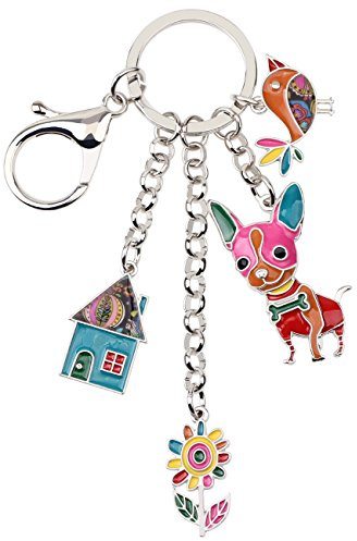 BONSNY Enamel Alloy Chain Chihuahua Keyring Dog Key Chains For Women Car Purse Handbag Charms Gifts