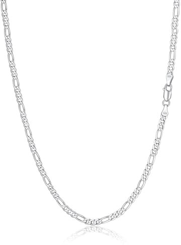 Silvora Silberkette Herren 3mm Figarokette Ultradünne Sechseck Denim Kette Damen 925 Silber 51cm Halskette Damen ohne Anhänger aus 925er Sterlingsilber