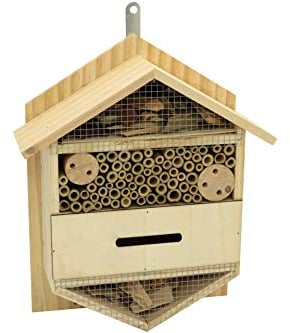 Eifa Insektenhotel Hexagon 4 Kammern Holz/Nistkasten Natur 29 x 33 cm verstärkt Insektenhaus aus Holz für Bienen, Schmetterlinge, Käfer & andere Tiere