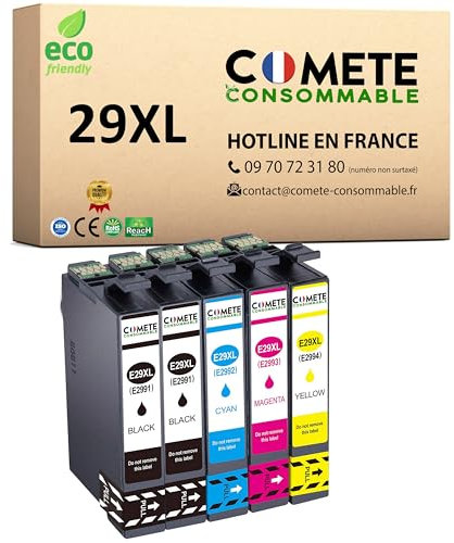 COMETE, Marque française - 29XL - 5 Cartouches Compatibles avec Epson 29 XL Fraise - Multipack pour XP-342 XP-352 XP-452 XP-332 XP-245 XP-442 XP-255 XP-355 XP-455 XP-247 XP-432 XP-435 XP-335 XP-345