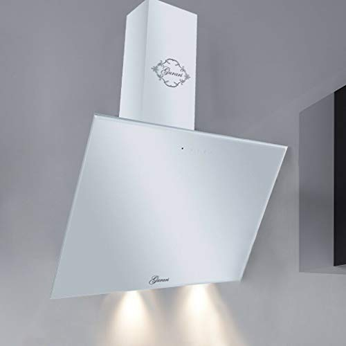 Hotte Inclinée 80 cm Gurari GCH 286 WH 8 Prime, Hotte de Cuisine avec télécommande, Hotte Murale Verre Blanc, EEK A, 1000m³/h, Hotte Aspirante mode recyclage ou évacuation de l'air