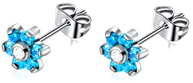 Titan Zirkonia CZ Ohrstecker Hypoallergen Klassische Blumen ohrringe für Frauen Mädchen Knorpel Blau Ohrringe Empfindliche Ohren