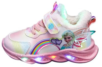 Kinder Wasserdichte Elsa schuhe, mädchen leuchtschuhe Regentag Schuhe, Kinder LED- lässige Schuhe, Mädchen Blitzlichtschuhe, Klettschuhe aus Leder for Mädchen Sneakers ( Color : Pink Thicken , Size :