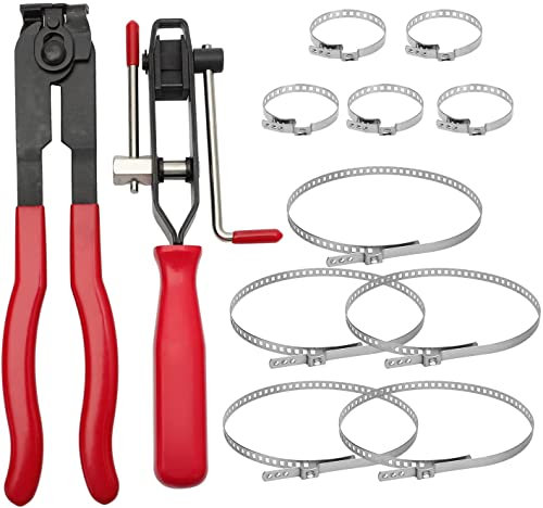 Alpha Rider 12 PCS CV Boot Clamp for Auto/ATV,CV Joint Axle Boot Clamp Pliers Tool with CV Boot Clamps Kit, 10 Crimp Bands-Ear Type Extension for Most Cars