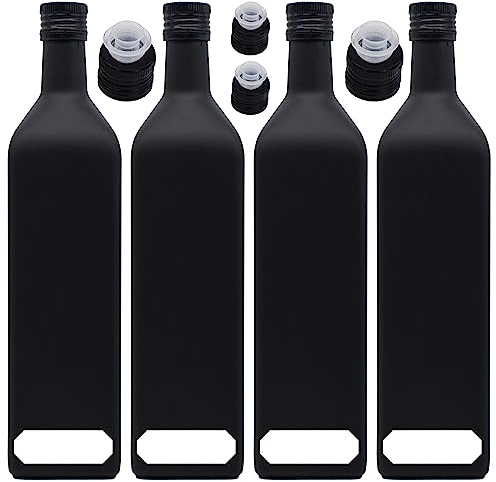 Ölflasche 1 Liter zum Befüllen - mit Deckel und Ausgießer - wasserfestes Etikett - Made in Germany (4x 1 Liter)