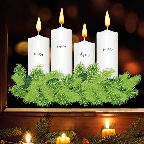 Wandtattoo Loft Fensterbilder Weihnachten Adventskerzen – Wiederverwendbar – A3 Bogen – Weihnachstdeko Fenster Kinderzimmer, Weihnachtsbilder Fenster, Fensterbild Winter