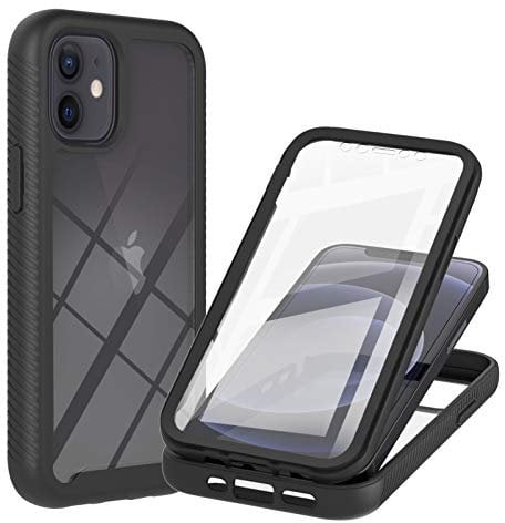 iPhone 12 Mini Case with Built-in Screen Protector, 360 Full Body Protective Cover Heavy Duty Anti-Scratch Shockproof Slim Silicone Bumper Clear Phone Case for iPhone 12 Mini 5.4, Black