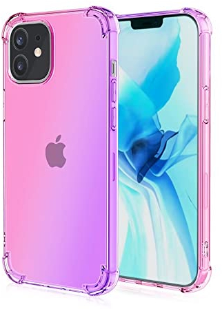EASSGU Custodia per iPhone 12 (6.1 Inches), Cover Silicone TPU Colore Sfumato Trasparente, Custodia per Telefono Antiurto e Antigraffio - Rosa Viola