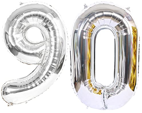 D2D | Party Balloon Zahl 90 XL in Silber - Größe: 80 cm - Geburtstagdeko - Folienballons - Zahlenballons - Marmorne Hochzeit - Helium Ballons