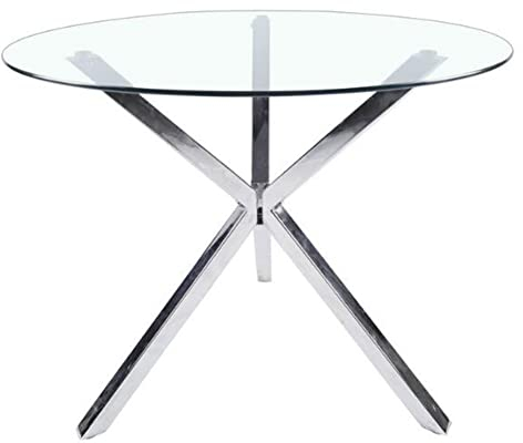Runder Glas-Esstisch Modernes Design 90cm Küchentisch Mit Silbernen Chrombeinen Eleganter & Praktischer Glas-Esstisch Büro Im Wohnzimmer(Size:90x75cm)