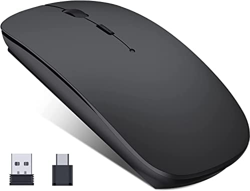 Kabellose Maus für Laptop Wiederaufladbar, Tragbare 2,4 GHz Funkmaus mit USB/USB-C Zwei Empfänger für Computer - Kompatibel mit TypeC-Gerät/AppleMacBook Air/Pro,iPad,Mac,Chromebook,Tablet,PC (Schwarz)