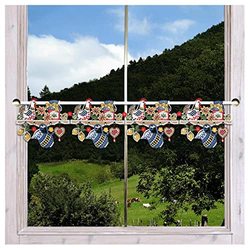 Feenhaus-Spitzengardine Küchenregal aus Plauener Spitze Bunte Landhaus-Scheibengardine für Küche und Esszimmer 16 x 55 cm
