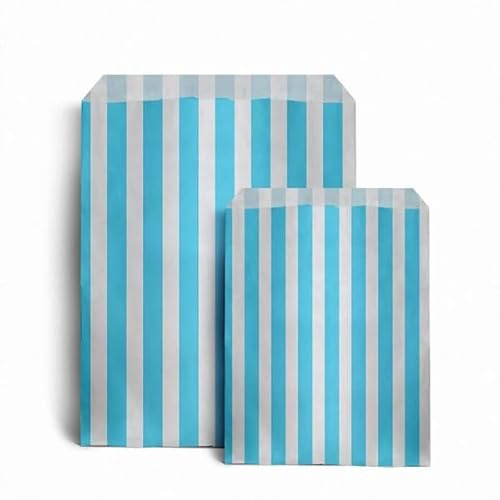 ezkart | 5x7 | Pack of 100 Assorted coloured striped paper bags Ideal for multiple occasions. Quality paper sweet bags (Light Blue, 5x7-100 Bags)