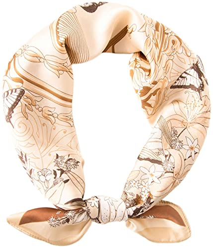 prinfantasy Seidentuch Haare Frischer grüner geblümter Seidenschal buntes Halstuch für Damen aus 100% Maulbeer-Seide quadratisch M070054