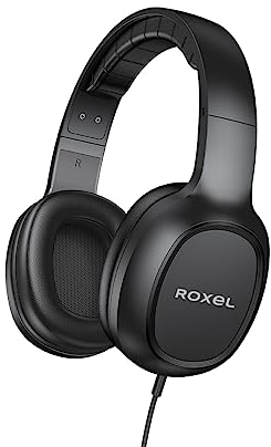Roxel RX-90 Wired Headphones with Microphone - Lightweight On Ear Headphones for Android/IOS Devices - Comfortable Head Cushion Ergonomic - Answer Incoming Calls - Perfect for Music Lovers (Black)