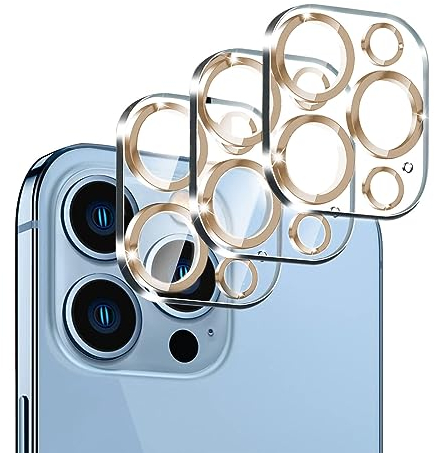 IOPYKKOA 3 unidades de cristal protector para cámara compatible con iPhone 13 Pro/iPhone 13 Pro Max [instalación rápida] resistente a los arañazos, dureza 9H, HD transparente, protección completa