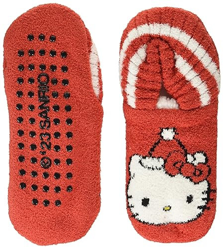 Hello Kitty Damen Holiday Flexible Knit Slipper Hausschuh-Socken, Basic-Rot