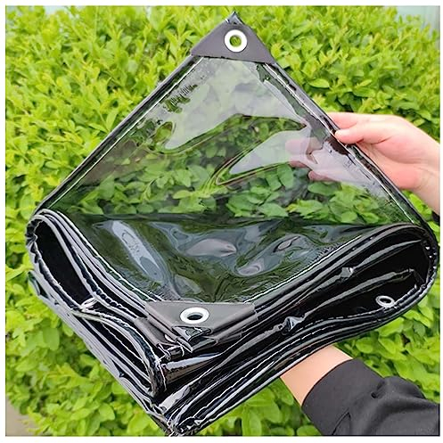 ZHJSHOU Schwarz Abdeckplane Transparente Plane mit ösen, PVC 400 g/m² Regenplane Zeltplane Faltbar Wasserdicht für Gartenmöbel Balkon,Kältebeständig Regenfest Frostschutzmittel,2.1x3m