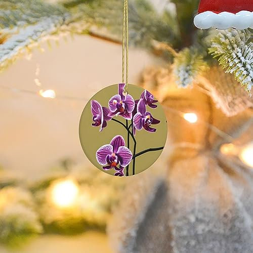 Schöne Orchideen Weihnachtsdekorationen Runde Keramik Ornamente Weihnachtsbaum Hängende Dekoration Heimdekoration