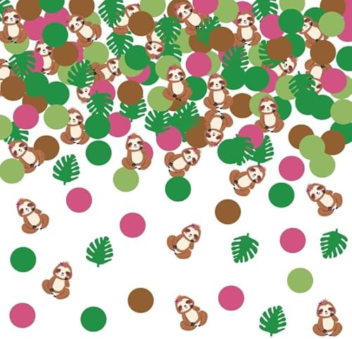 200 Stück Faultier-Party-Konfetti für Mädchen – Faultier-Muster, Tischstreu-Konfetti mit grünen tropischen Palmenblättern für Faultier-Thema, Babyparty, Dekoration, Geburtstagsparty-Zubehör