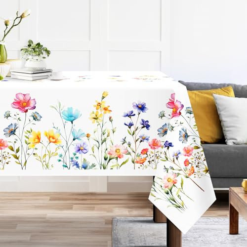 Arquiel Tischdecke Rechteckige Florale, Tischtuch Blumen Wasserabweisend StrapazierfäHiges Aquarell, Abwischbar Tischdeck FüR Abendessen, KüChe, Hochzeit, Drinnen, FrüHling/Sommer(152 x 304 cm)