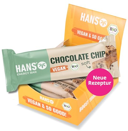Bio Energieriegel NEU Parent (16x Chocolate Chip) HANS Brainfood - Bio Energieriegel [NEUE Rezeptur] - Vegan | Regionaler Anbau | Ideal für Radsport, Wandern, Sport | Power Riegel ohne Zusatzstoffe