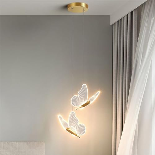 Mengjay Kreatives LED Schmetterling Pendelleuchte,Nordic Moderne Deckenlampe Pendellampe aus Metall,LED Hängeleuchte Wohnzimmer Schlafzimmer Dekoration Kronleuchter (Gold, S)