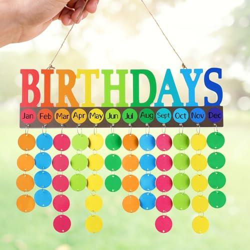 Yousoontic Bunter Geburtstagskalender, Wandbehang, 40,6 x 12,7 cm, DIY-Geburtstagstracker, Kalendertafel mit 100 Holzanhängern, Geburtstagstabelle, Wanddekoration, Erinnerungstafel für Zuhause,