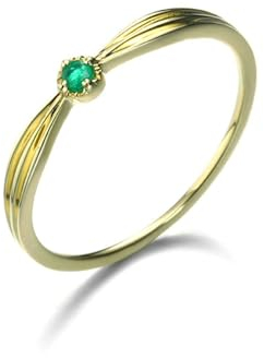 Stfery Ring Gold 750 Ringe für Damen Rund Smaragd Bandring Damen