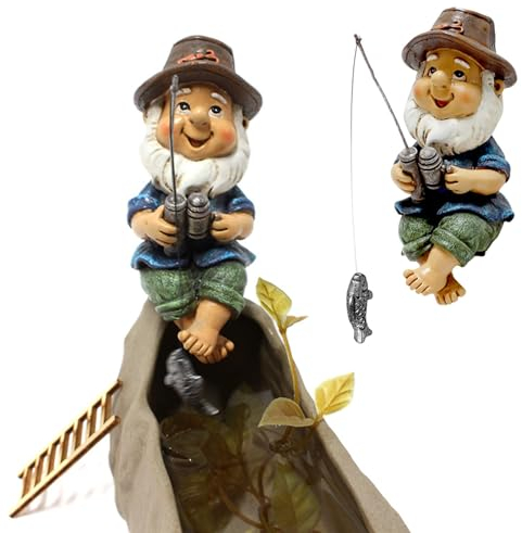 gotyou Nain de Jardin, Statue de Pêche, Statue de Nain de Pêche en Résine, Figurine de Nain de Jardin, décoration de Jardin pour extérieur, terrasse, pelouse, Cour, Balcon