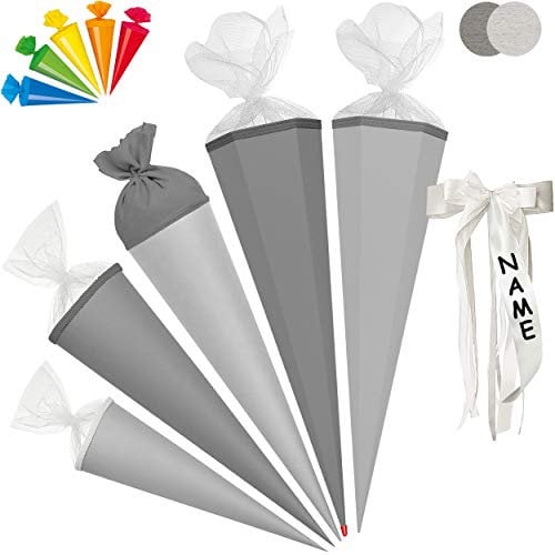 alles-meine.de GmbH Set_ Schultüte - Rohling - Silber Glanz + 5 kleine Zuckertüten - 35-100 cm - freie Farb- und Größenwahl - freie Farb- und Größenwahl - 6 eckig - incl. indiv..
