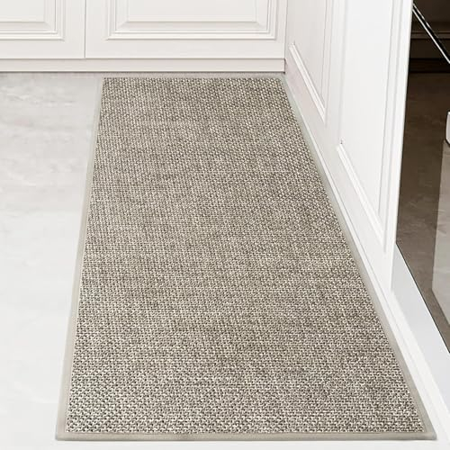 KMVIZI Tapis de Cuisine Devant Evier, Trame Croisée Tapis Cuisine Antidérapant, Tapis Cuisine Long pour la Cuisine, Le Balcon et Le Salon, Titane Gris, 50x120cm