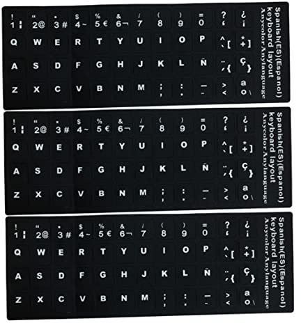 3PCS Spanish Keyboard Stickers, Replacement Sticker White Font on Black Background for Computer Laptop Notebook Desktop