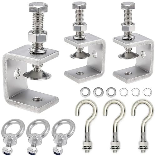 9 Stück Set Edelstahl C Zwingen, C Klemme Kieferöffnungen 30mm, Tischklemme mit Ringschraube M8、Schraubhaken, Schraubklemmen Metall für Heimwerker Holzbearbeitung Holzarbeiten