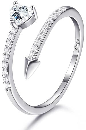 JeweBella Ring Silber 925 Damen Verstellbar Herzring Zirkonia Daumenring Eheringe Verlobungsring Promise Ring Engagement Ringe Frauen Silber/Rose Rot/Rosa/Grün