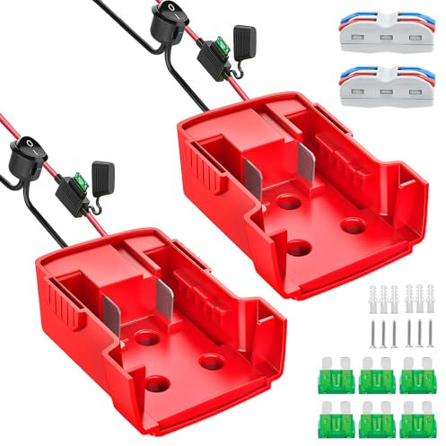 Lot de 2 adaptateurs Power Wheels pour batterie Milwaukee 18 V, adaptateur de batterie, connecteur Dock Power Connector 14 AWG avec fusible et interrupteur, kit de conversion de batterie, adaptateur