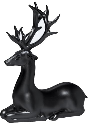 ZauberDeko Dekofigur Rentier Hirsch Liegend Schwarz Advent Weihnachten Deko Polyresin 21cm, Form:A