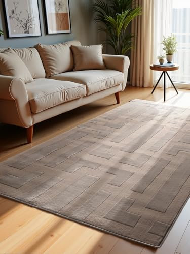 ELLE Decoration Design Teppich Onyx - Moderner Wohnzimmerteppich, Kurzflor, Geometrisches Muster, Weich, Glamourös, Glanz-Effekt für Wohnzimmer, Schlafzimmer, Flur - Beige Creme, 120x170cm