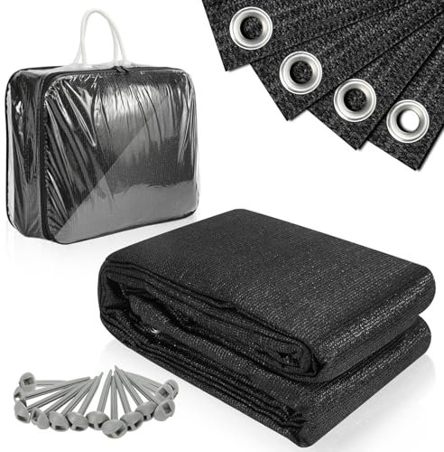 Vigevee Alfombra para Tienda de campaña, Transpirable, Antideslizante, Lavable, con 13 piquetas, 12 Ojales y Bolsa de Transporte, Suelo de Tienda de campaña para Camping, Color Negro, 250 x 350 cm