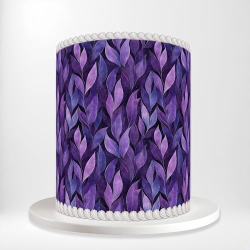 Purple Violet Leaves Watercolour Floral Nature Wrap Around Print A4 Edible Paper Icing Sheet Cake Topper Side Ribbon Border Decor for Personalised Themed Decorations