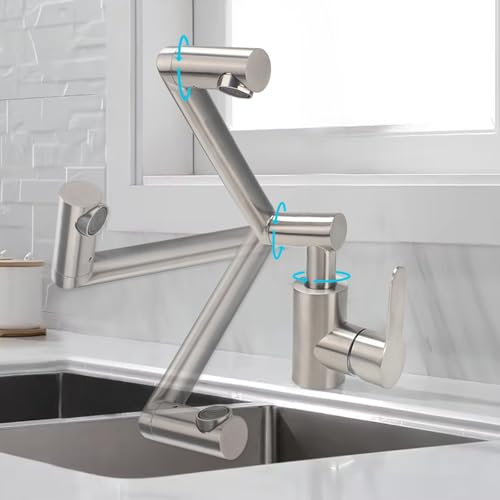 VirtuGro Grifo Cocina Abatible Grifos Cocina Fregadero Grifo Cocina Bajo Ventana Giratorio 360° Grifo Lavabo Alto Plegable Grifo Monomando Lavabo Acero Inoxidable Cepillada (Plata)